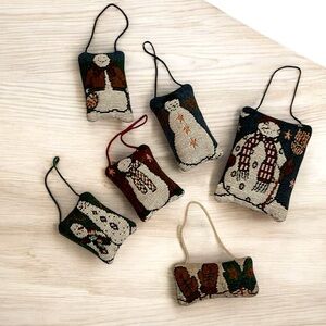 Vintage set of 6 Needlework‎ Snowmen and Mitttens stuffed ornaments